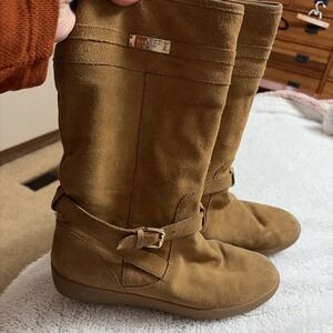 Coach Tallulah Tan Suede Buckle Tall Boots Faux Shearling Women's Size 10B